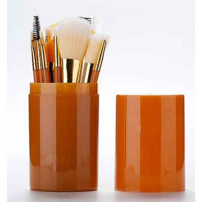 China Factory Private Label Brushes Orange Handle Synthetic Hair Makeup Brush Set